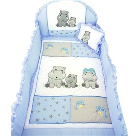 cuna protector azul y blanco