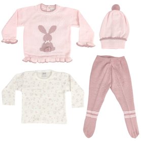 Conjunto Hilo Conejo 4 piezas - Rosado-Palo Rosa - Talla 1