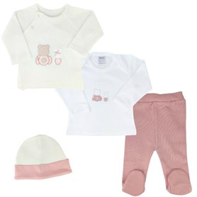 Conjunto Bebe - punto ingles - Amigos duo - Crema-Palo Rosa