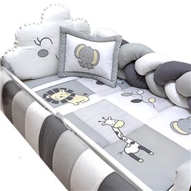 Set de Cuna y 4 protectores 130x70 cm - Prestige Luxe - Selva 2 - Gris