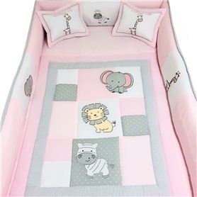 Set de Cama Cuna y 4 protectores 1.5 pz - Prestige - Safari 3 - Rosado