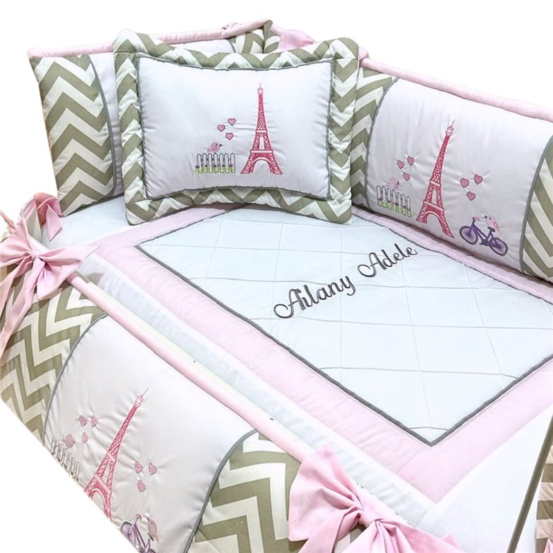 Set de Cuna y 4 protectores Mois s Colecho Prestige Paris Rosado
