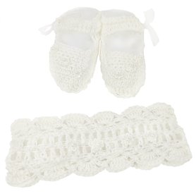 Set Zapatitos y vincha - Hilo Algodón - Perla