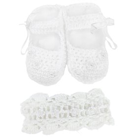 Set Zapatitos y vincha - Hilo Algodón- Blanco