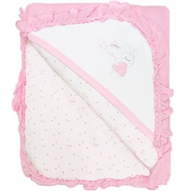 Colcha bebé acolchada Reversible - jacquard  - Conejita - Rosado