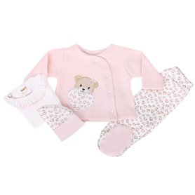 Conjunto Jacquard Osita Corazon - 4 piezas - Rosado