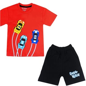 Conjunto bebé - Polo Short - Autos - Rojo