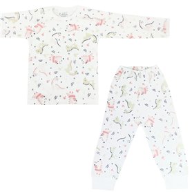 Pijama de Bebé de Algodón Suave - Dino Reina - Blanco