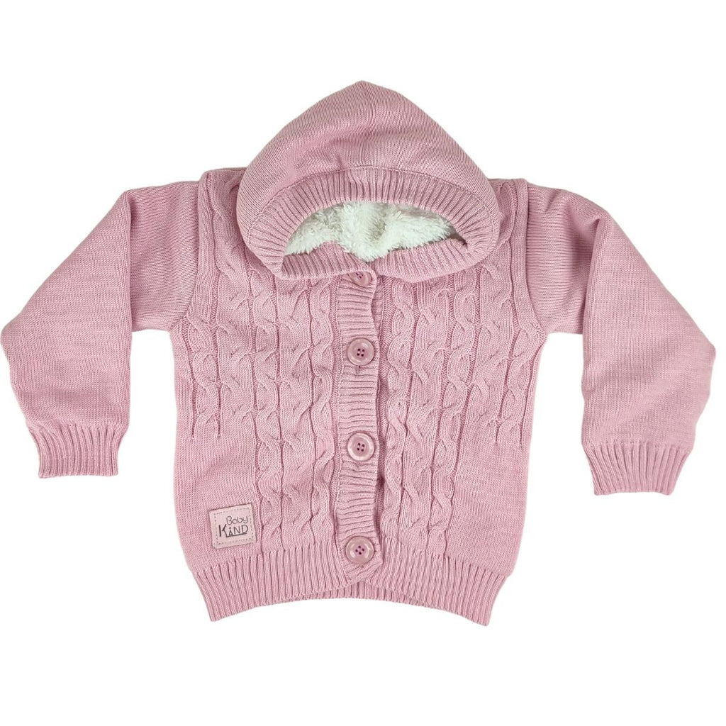 Chompa Hilo con capuche forrado en carnero - Palo Rosa - TR