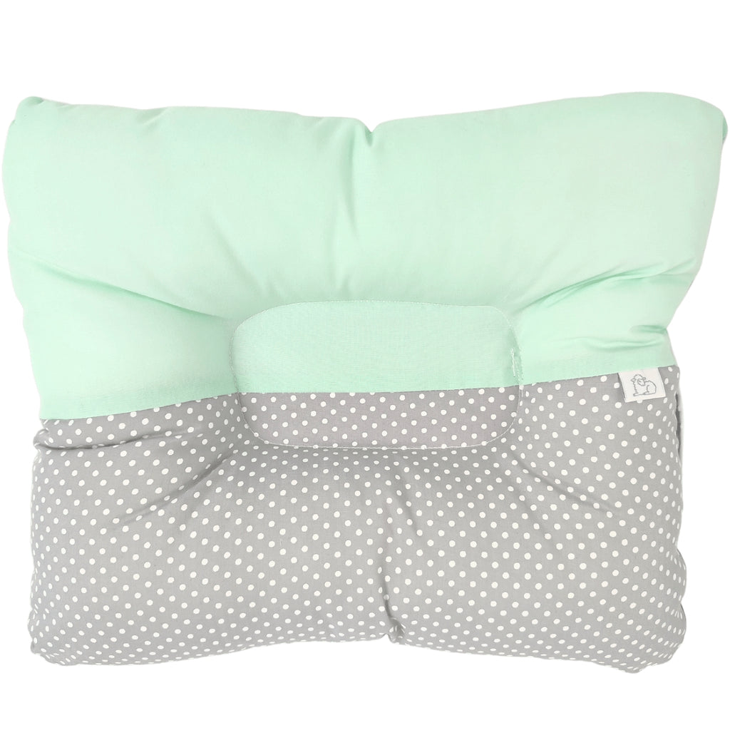 Almohada Anti Cabeza Plana Puntos blancos / Verde Agua