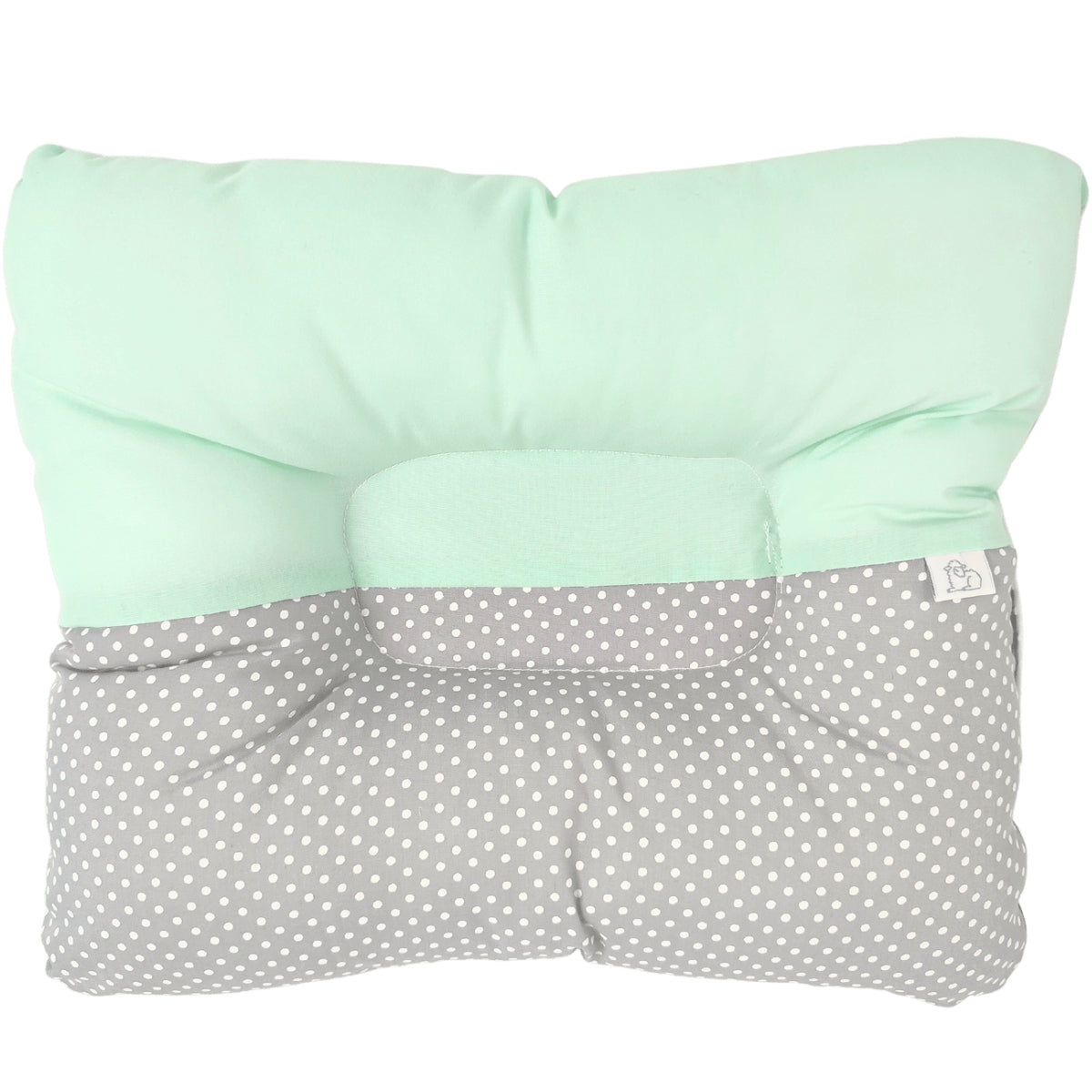 Almohada Anti Cabeza Plana Puntos blancos / Verde Agua