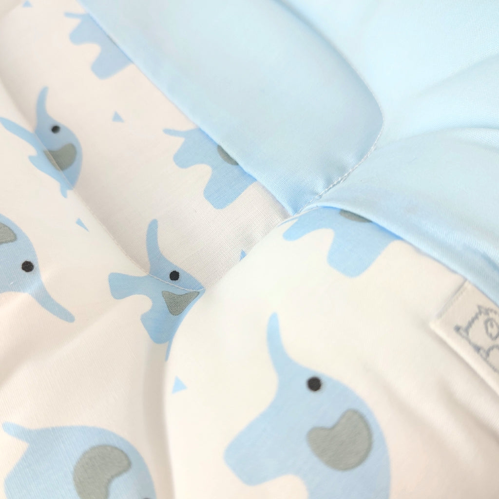 Almohada Anti Cabeza Plana Elefantes / Celeste