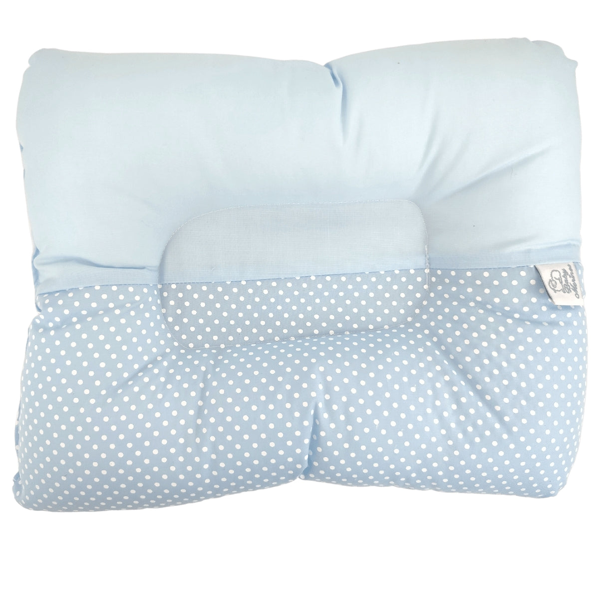 Almohada Anti Cabeza Plana Puntos blancos / Celeste
