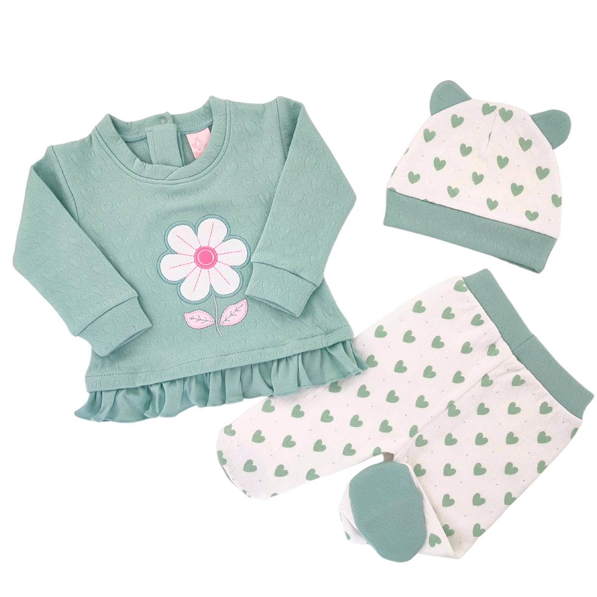 Conjunto Jacquard Flor - 3 piezas - Verde - Talla 0