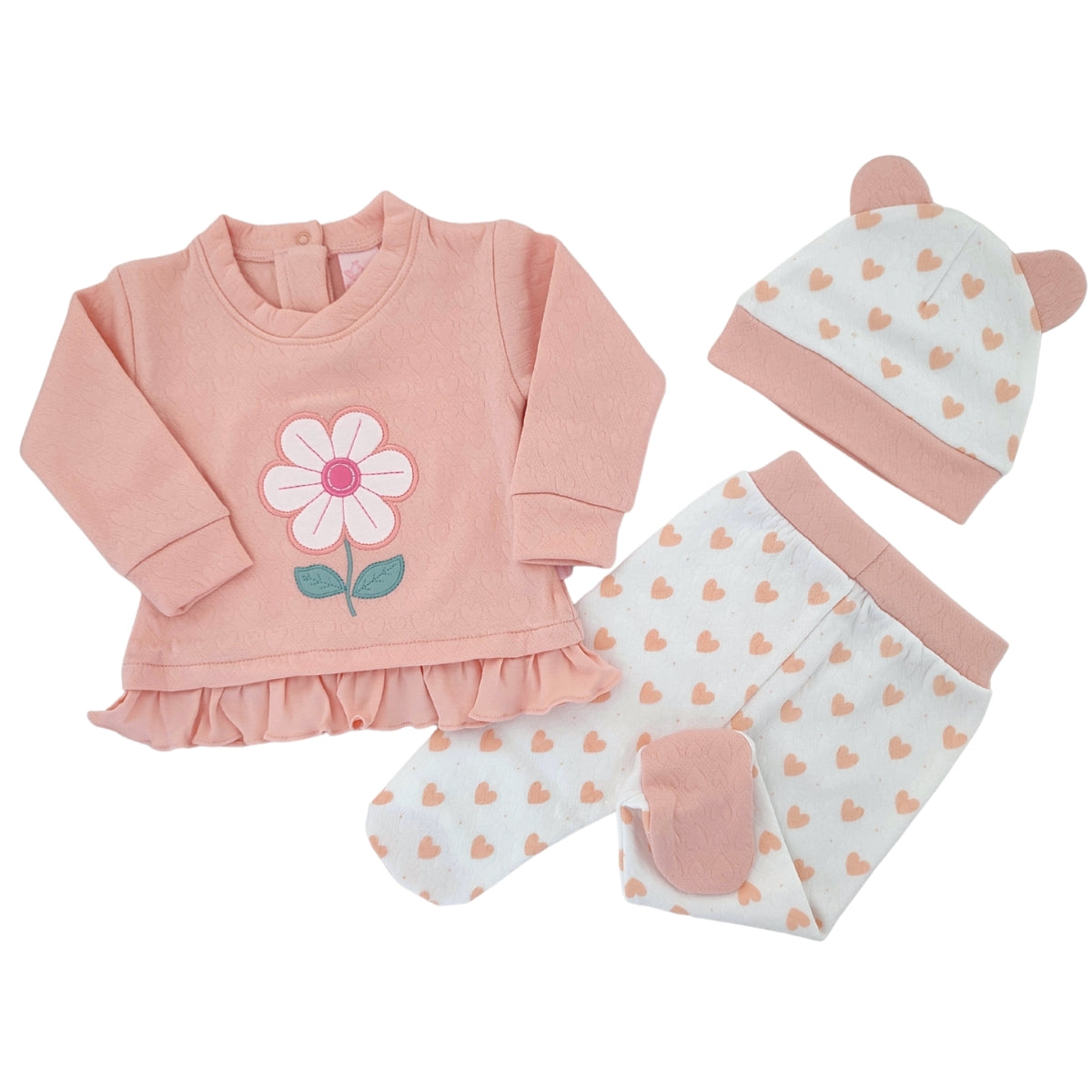 Conjunto Jacquard Flor - 3 piezas - Melon - Talla 0