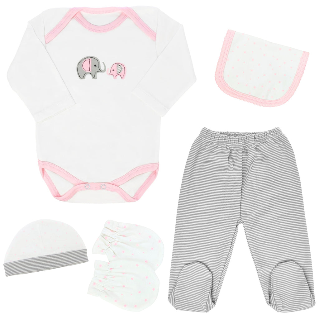 Ajuar Bebe - Algodón - Elefante - 6 piezas - Rosado