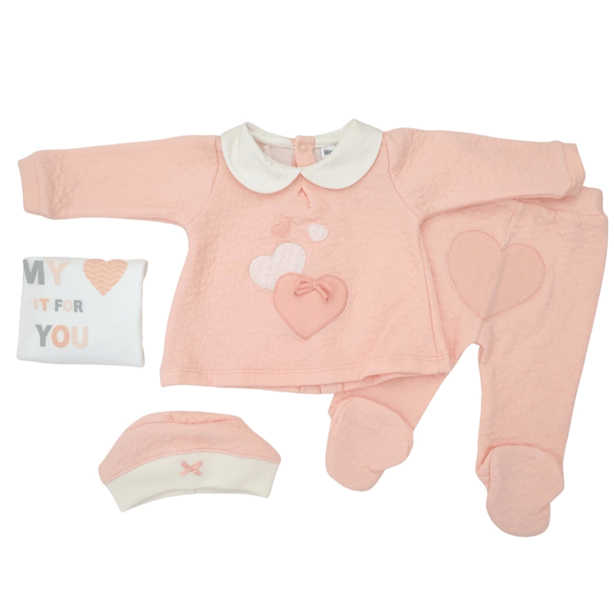 Conjunto Algodon Jacquard Corazones - 4 piezas - Melon