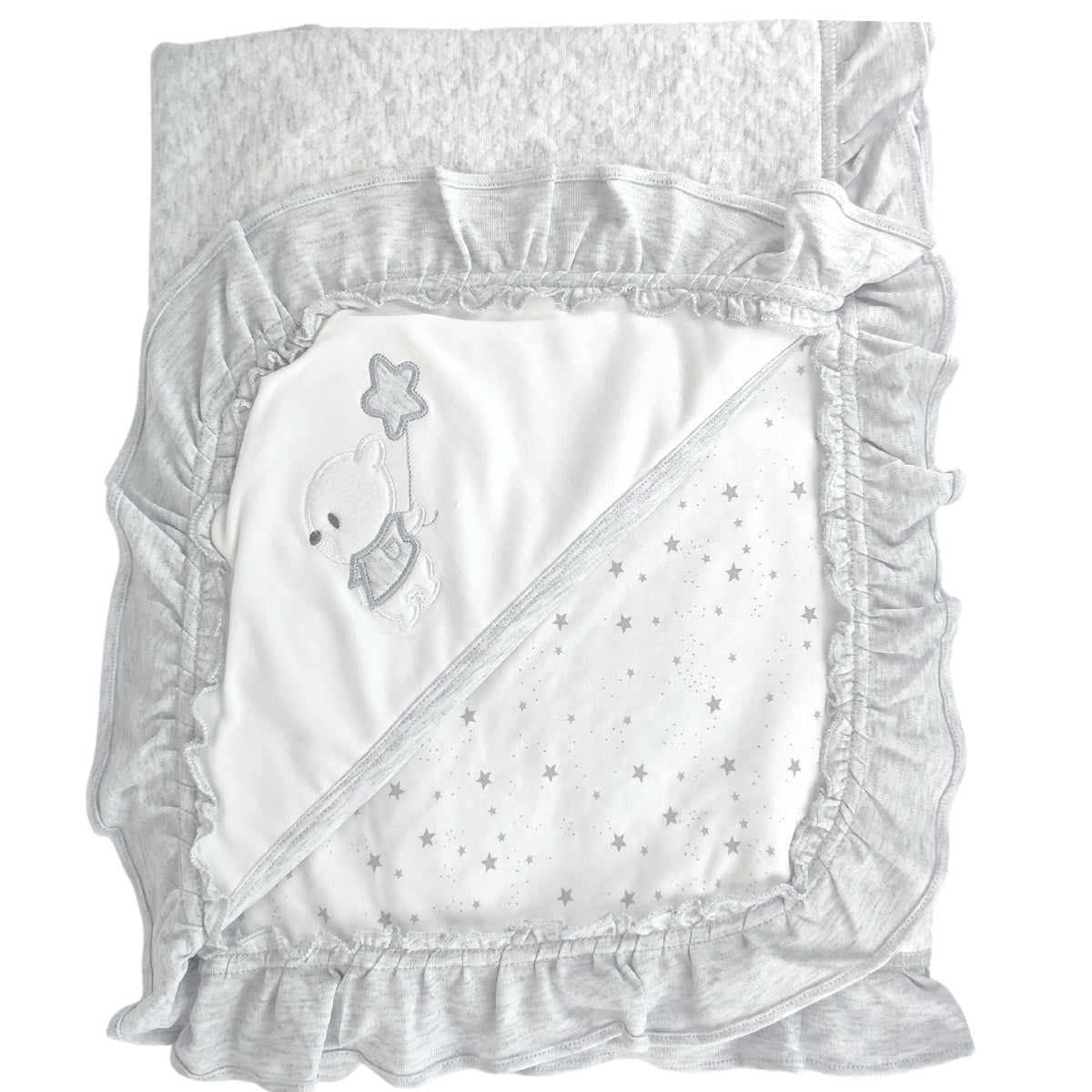 Colcha delagada reversible Bobito Osito Estrella - Gris