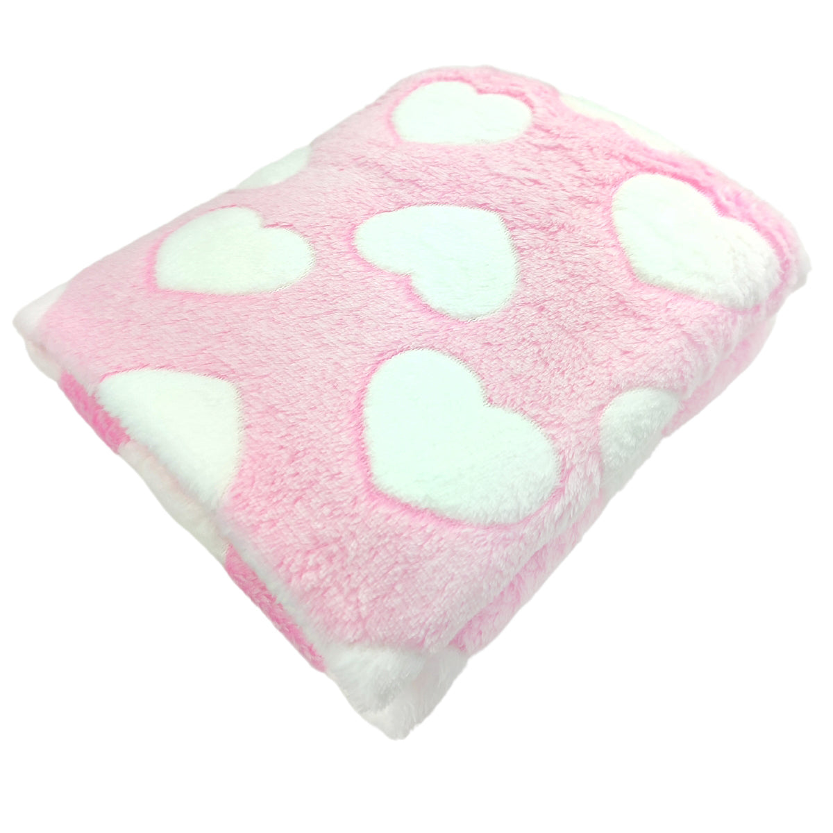 Manta Felpa Bebé - Corazones Blancos - Rosado