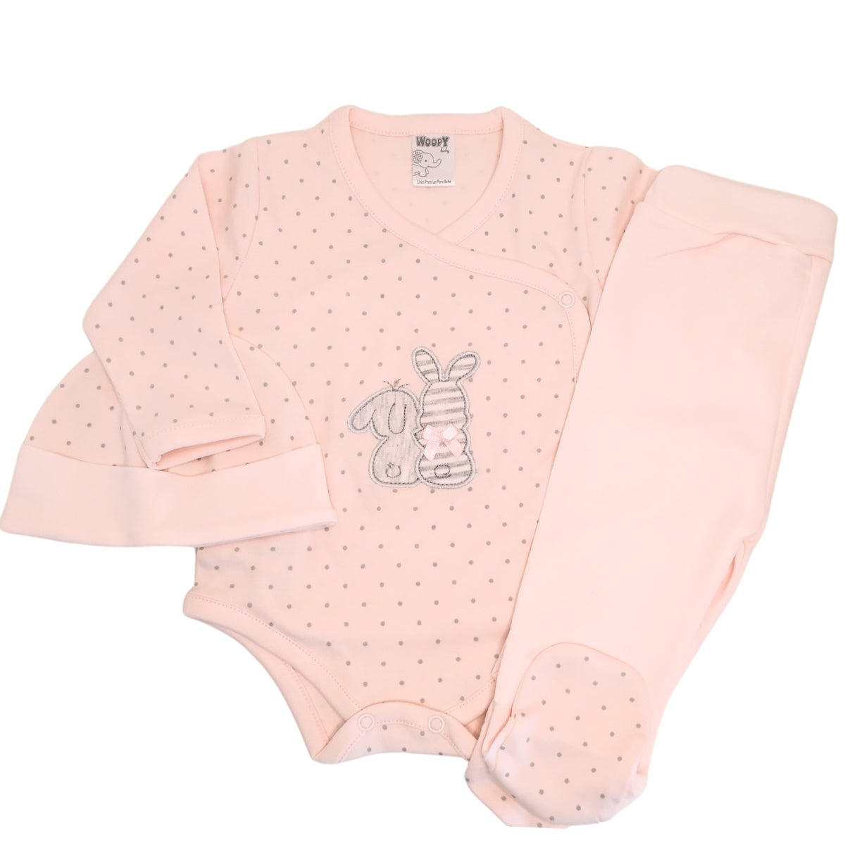 Ajuar Bebe 3 piezas Algodon - Conejitos - Rosado