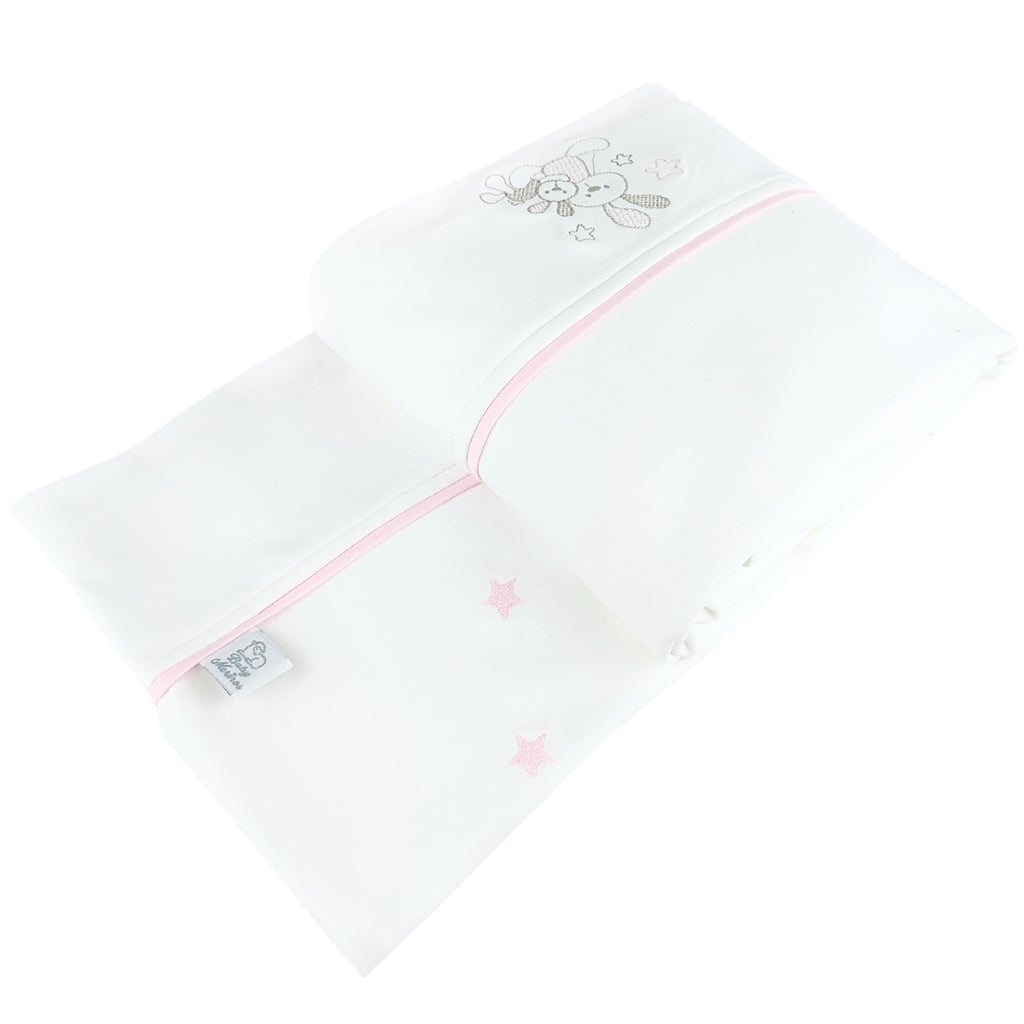 Set de Sábanas Bebe Algodón Cuna Niña - 2 conejos - BRB