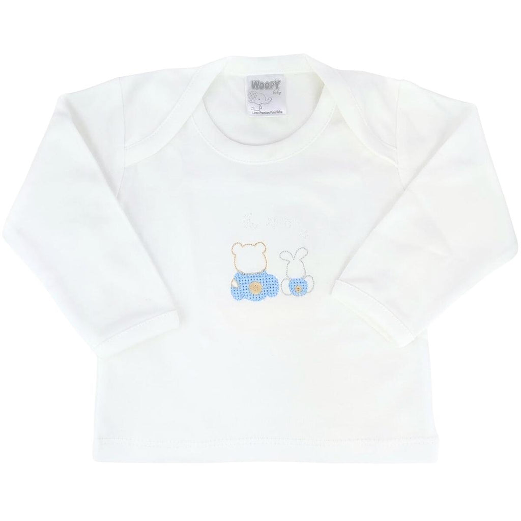 Conjunto Bebe - punto ingles - Amigos duo - Blanco-Celeste