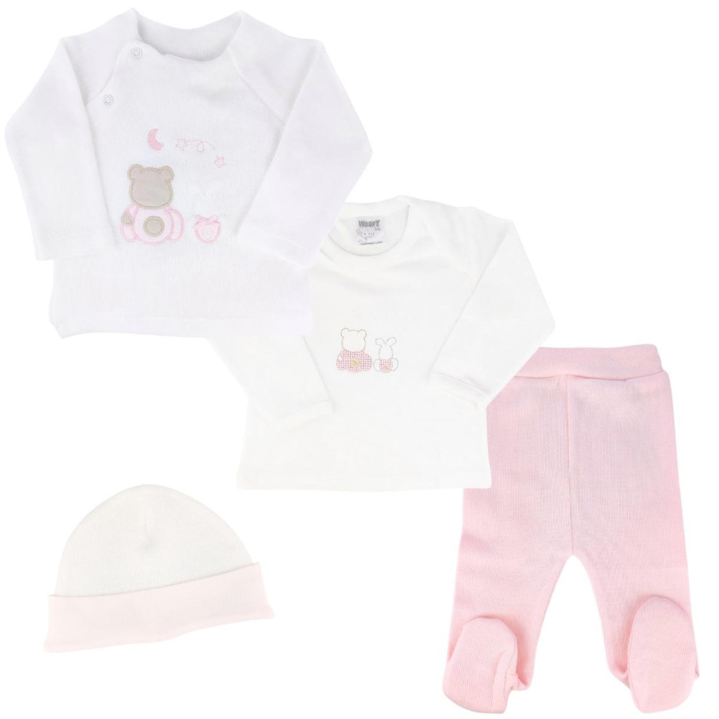 Conjunto Bebe - punto ingles - Amigos duo - Blanco-Rosado
