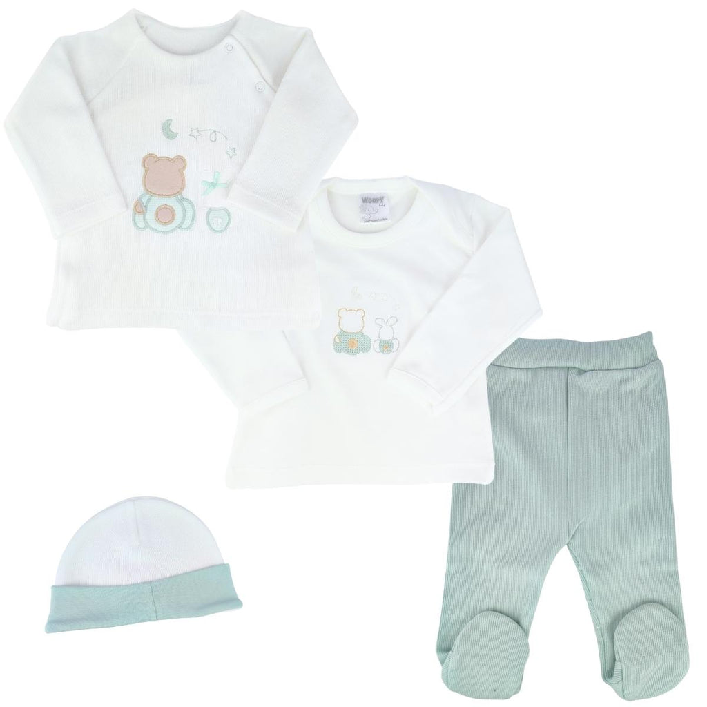 Conjunto Bebe - punto ingles - Amigos duo - Blanco-Verde
