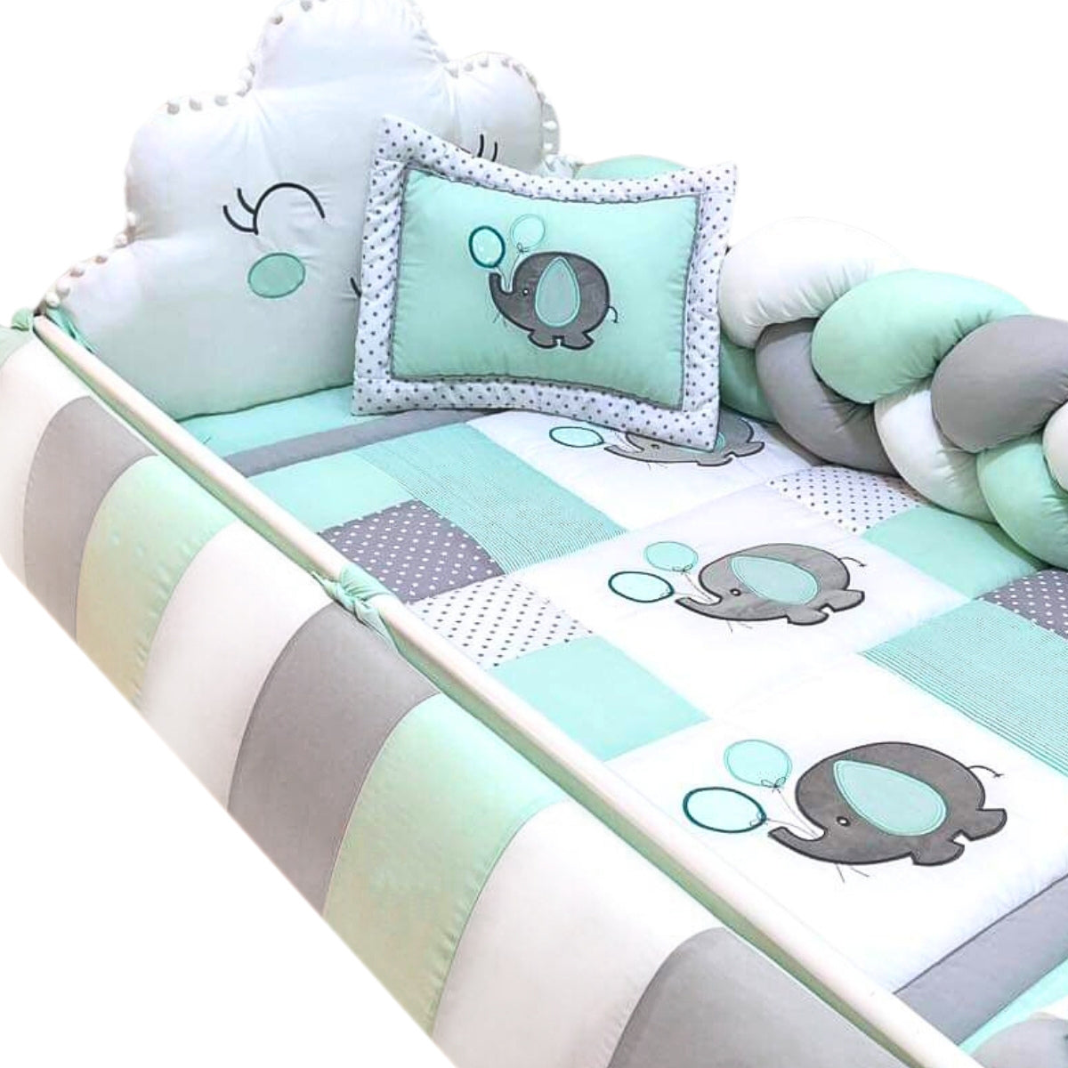 Set de Cuna y Protectores Cuna - Prestige Luxe - Elefantes - Verde