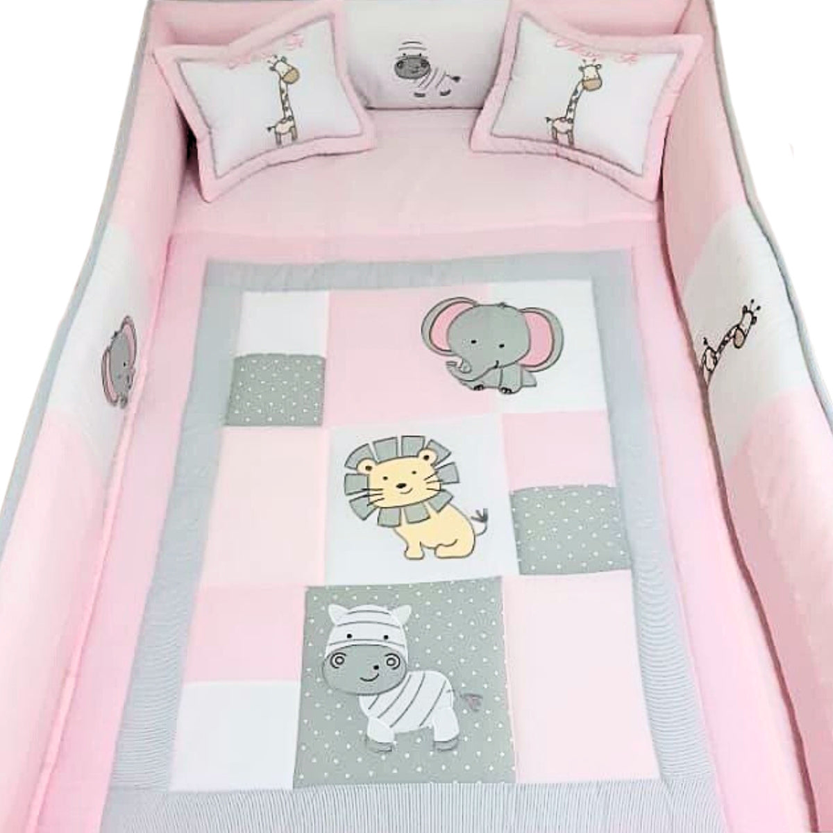 Set de Cama Cuna Cajonera y 4 protectores - Prestige - Safari 3 - Rosado