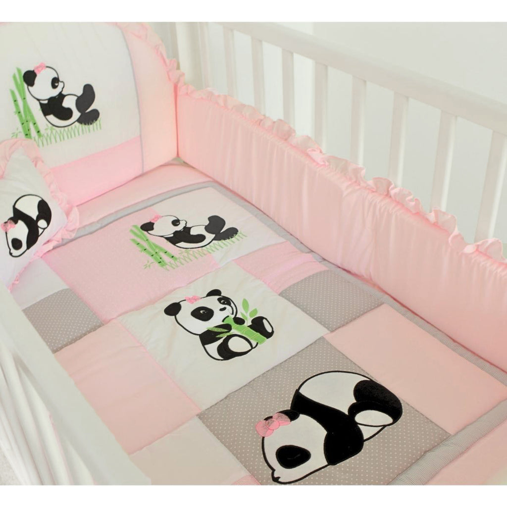 Set de cuna y Protector - Tradición - Panda Rosa
