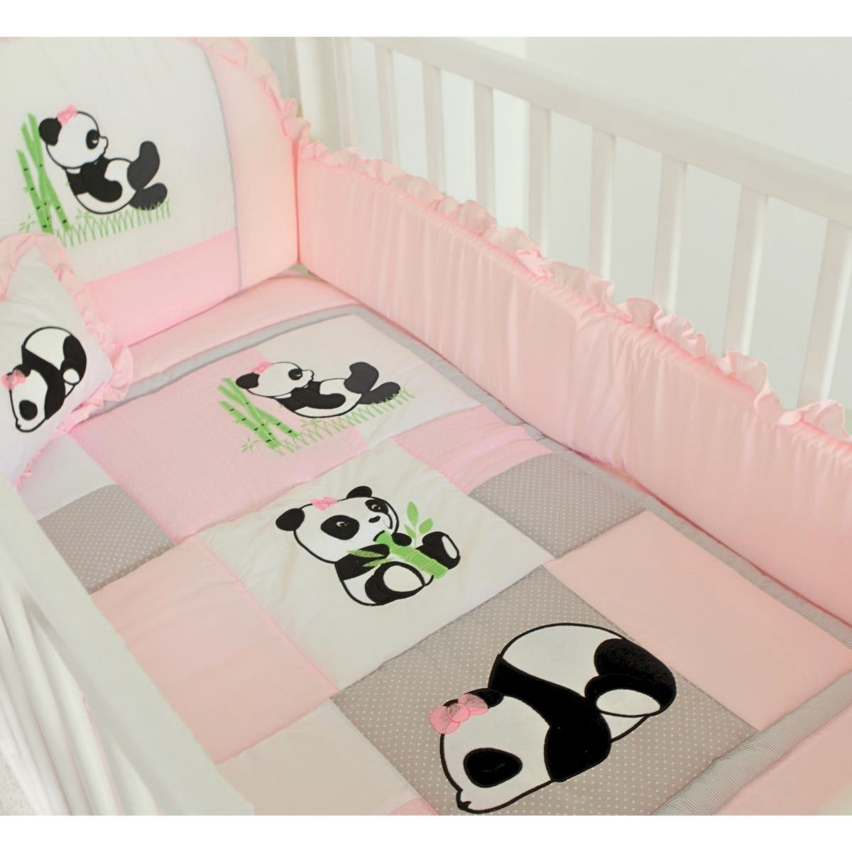 Set de cuna y Protector - Tradición - Panda Rosa