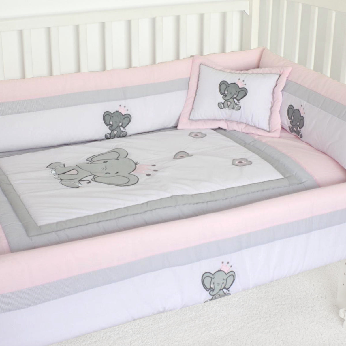 Set de Cuna y 4 protectores - Prestige - Elefante puro amor