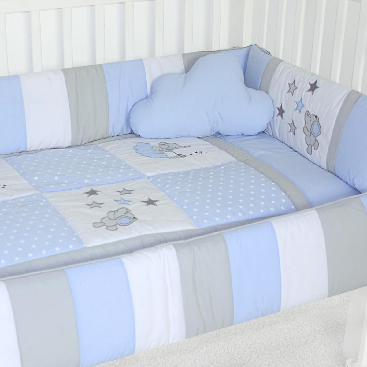 Set de Cuna y 4 protectores - Prestige - Elefante jugueton