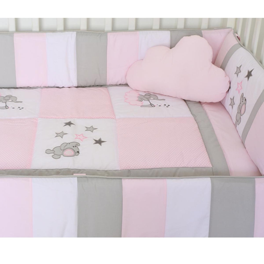 Set de Cuna y 4 protectores - Prestige - Elefante juguetona Rosada