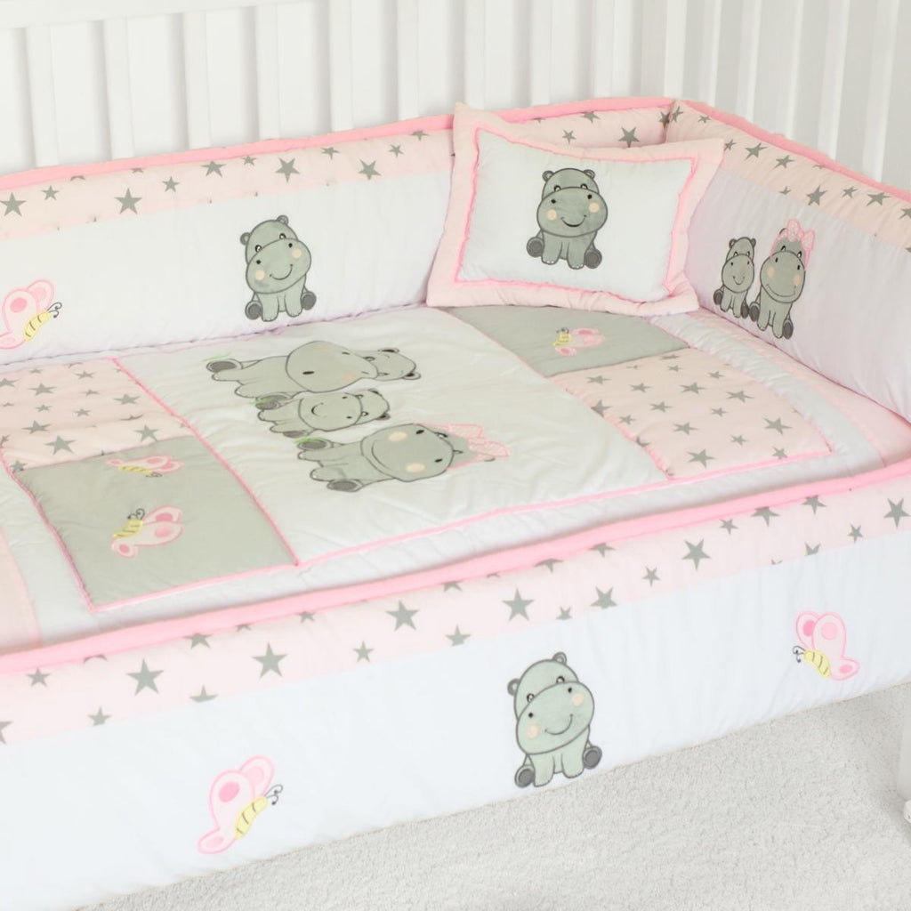 Set de Cuna y 4 protectores - Prestige - La Familia hipopotamo