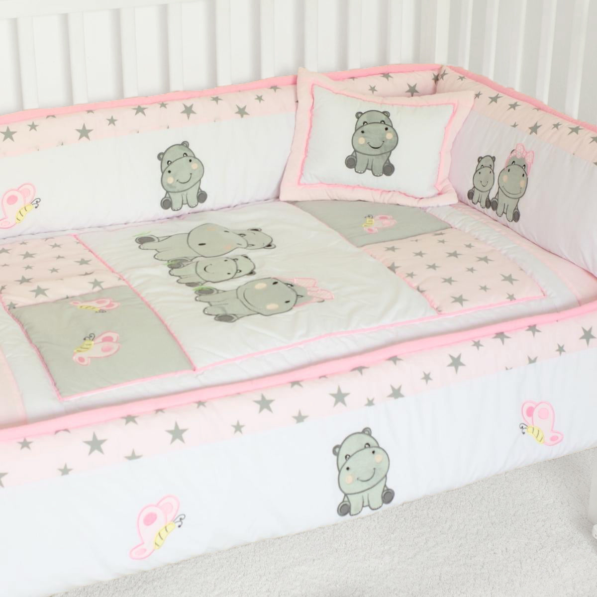 Set de Cuna y 4 protectores - Prestige - La Familia hipopotamo