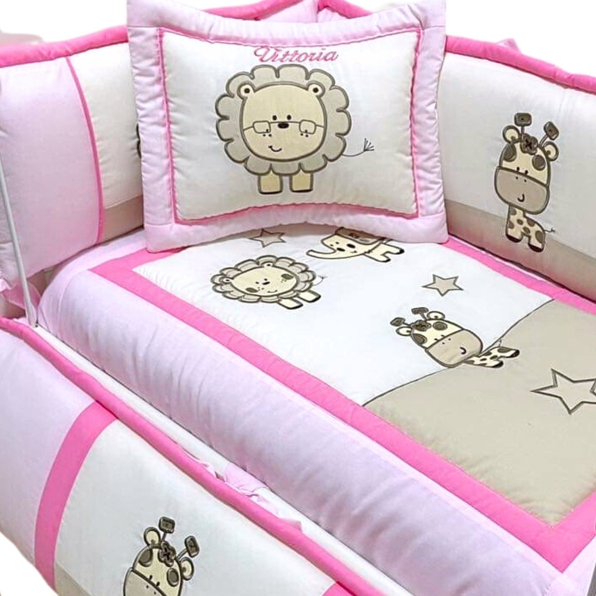 Set de Cuna y 4 protectores - Moisés Mecedora - Prestige - Animales - Rosado