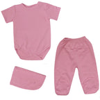 Ajuar - Set de 3 piezas Algodon - Manga corta  - Palo Rosa