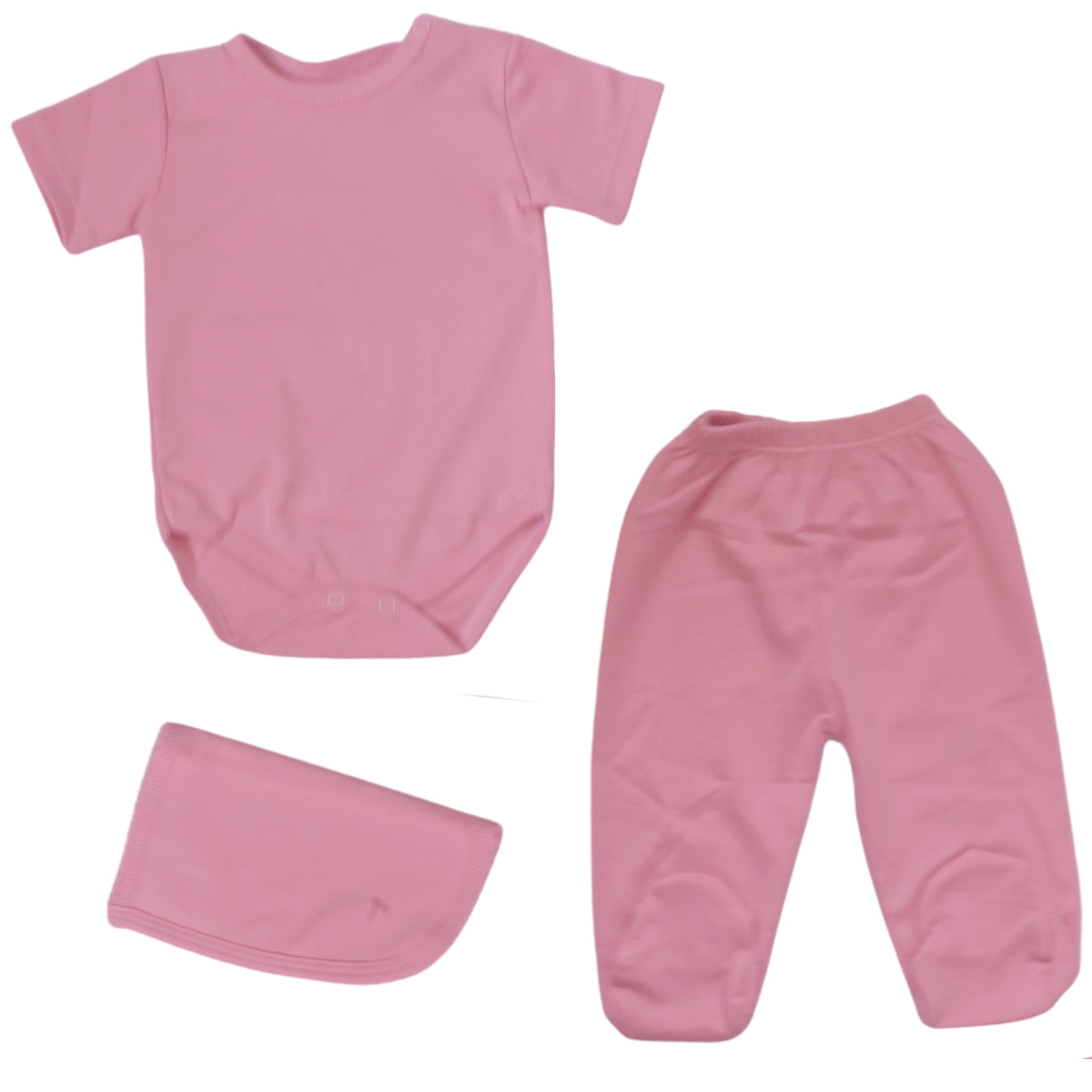 Ajuar - Set de 3 piezas Algodon - Manga corta  - Palo Rosa