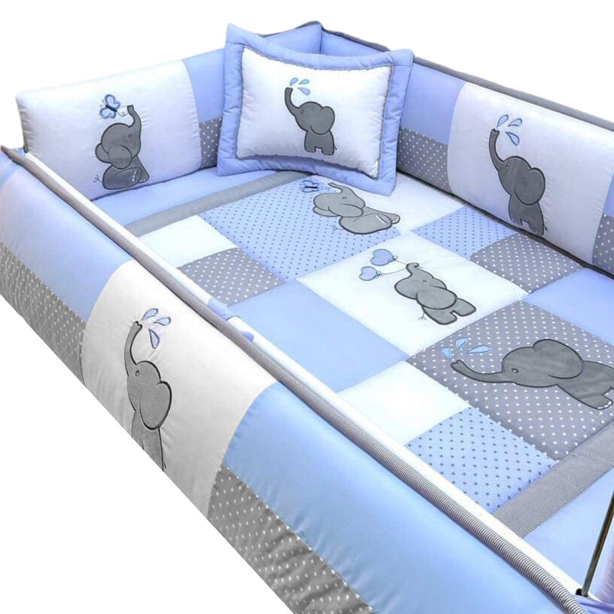 Set de Cuna y 4 protectores - Prestige - Baby Elefante - Celeste