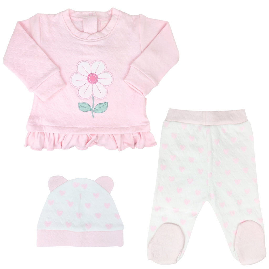 Conjunto Jacquard Flor - 3 piezas - Rosado - Talla 0