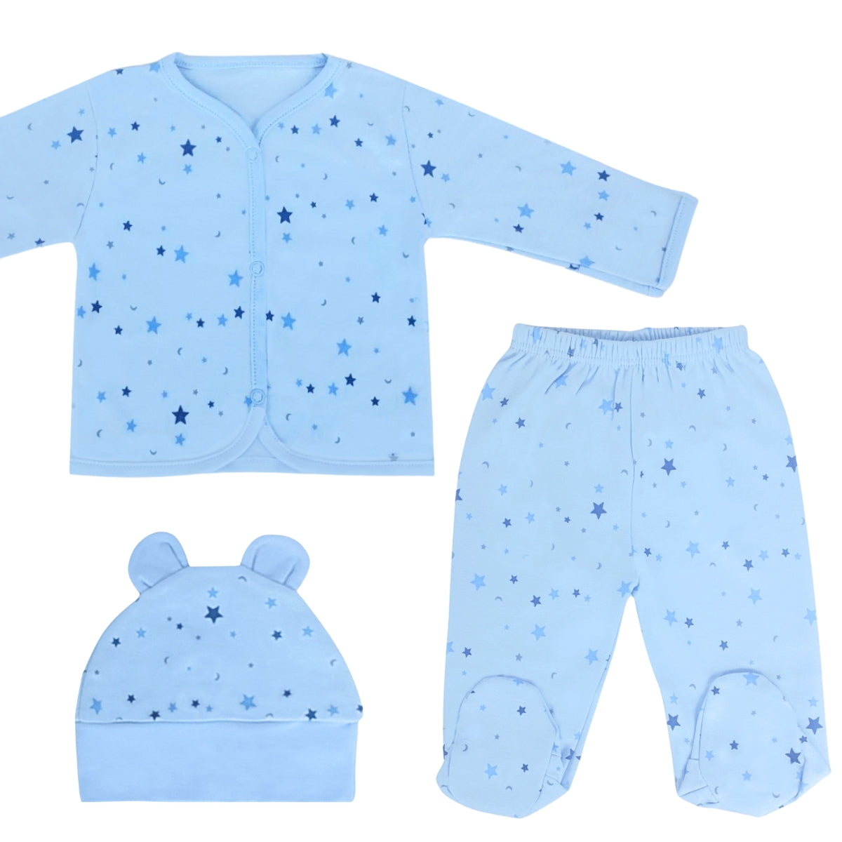 Ajuar - Set de 3 piezas Algodon - Estrellas - Celeste