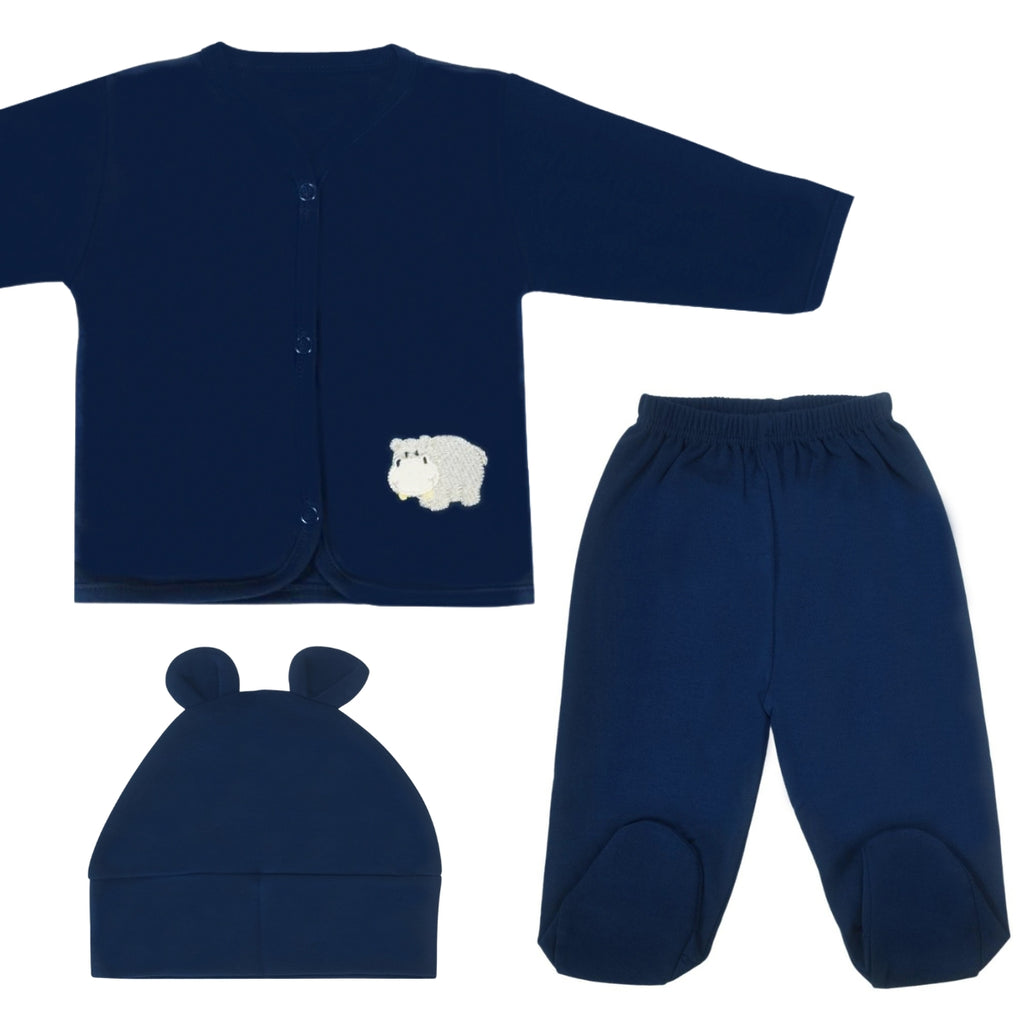 Ajuar - Set de 3 piezas Algodon - Hipopótamo - Azul noche