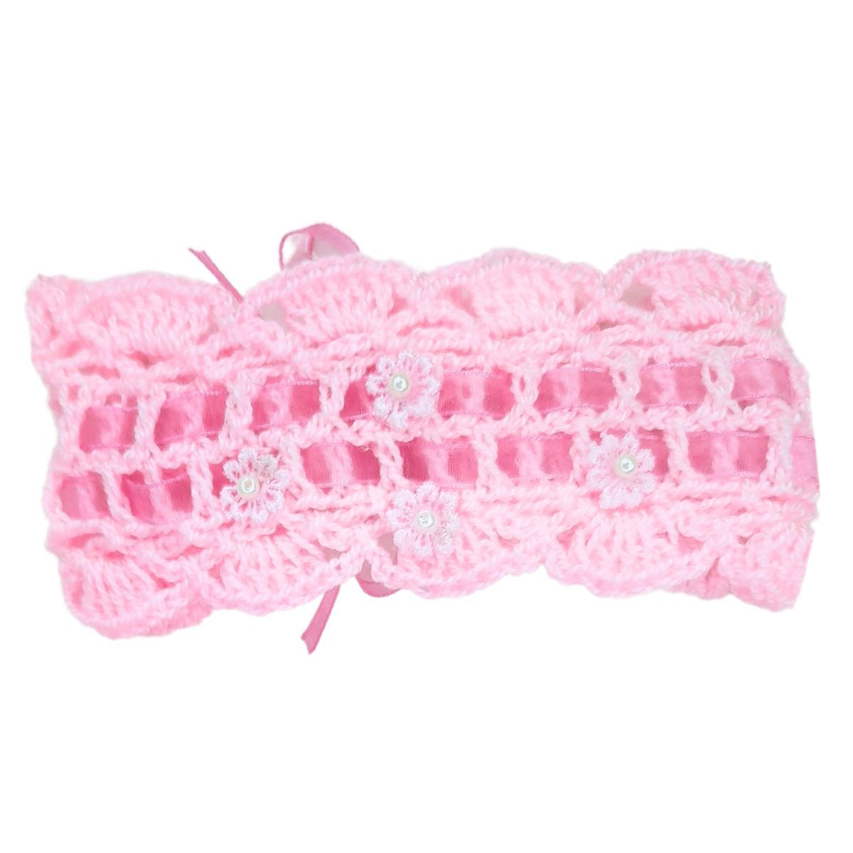 Set Zapatitos y vincha - Hilo Algodón - Rosado