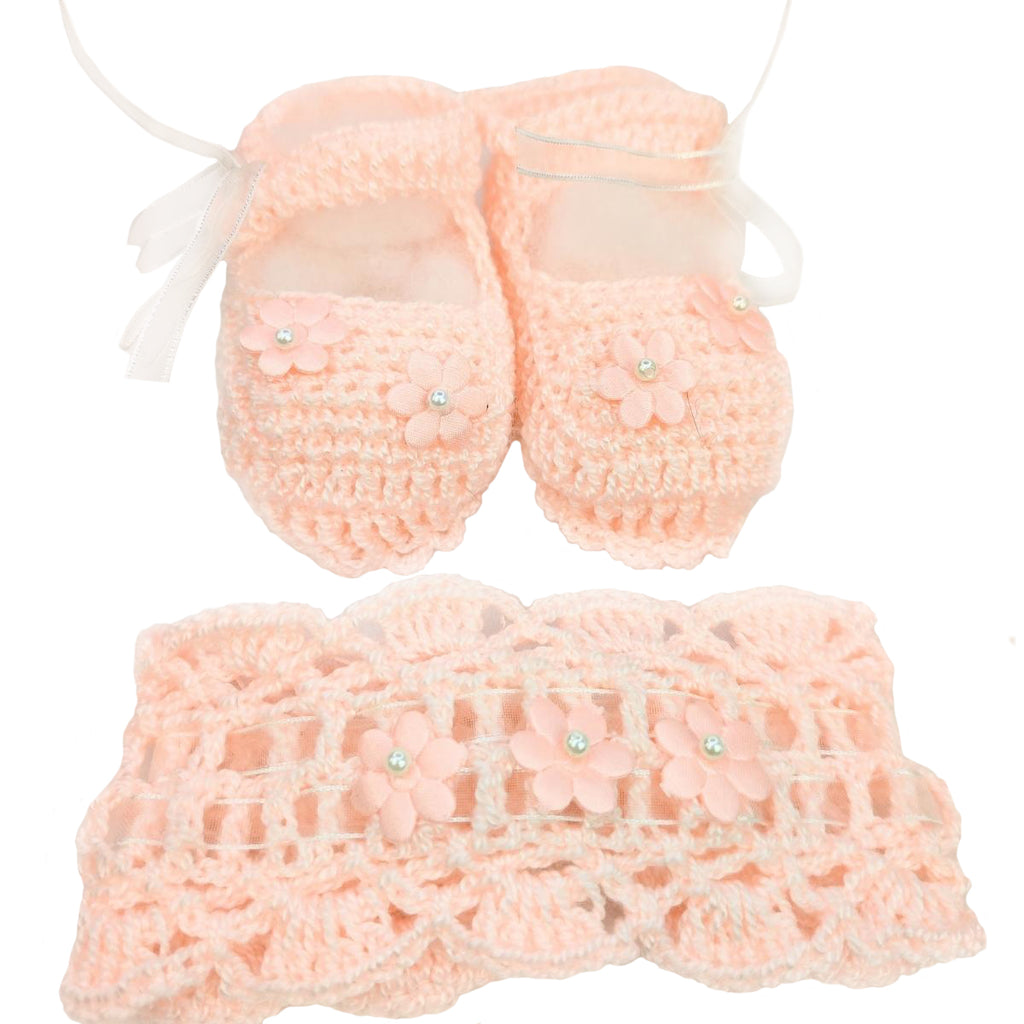 Set Zapatitos y vincha - Hilo Algodón - Melon