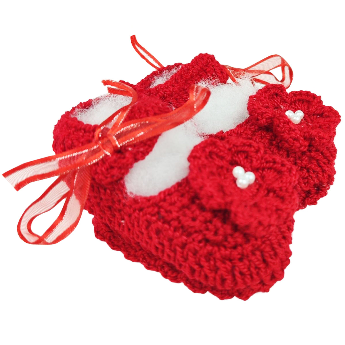 Set Zapatitos y vincha - Hilo Algodón - Rojo