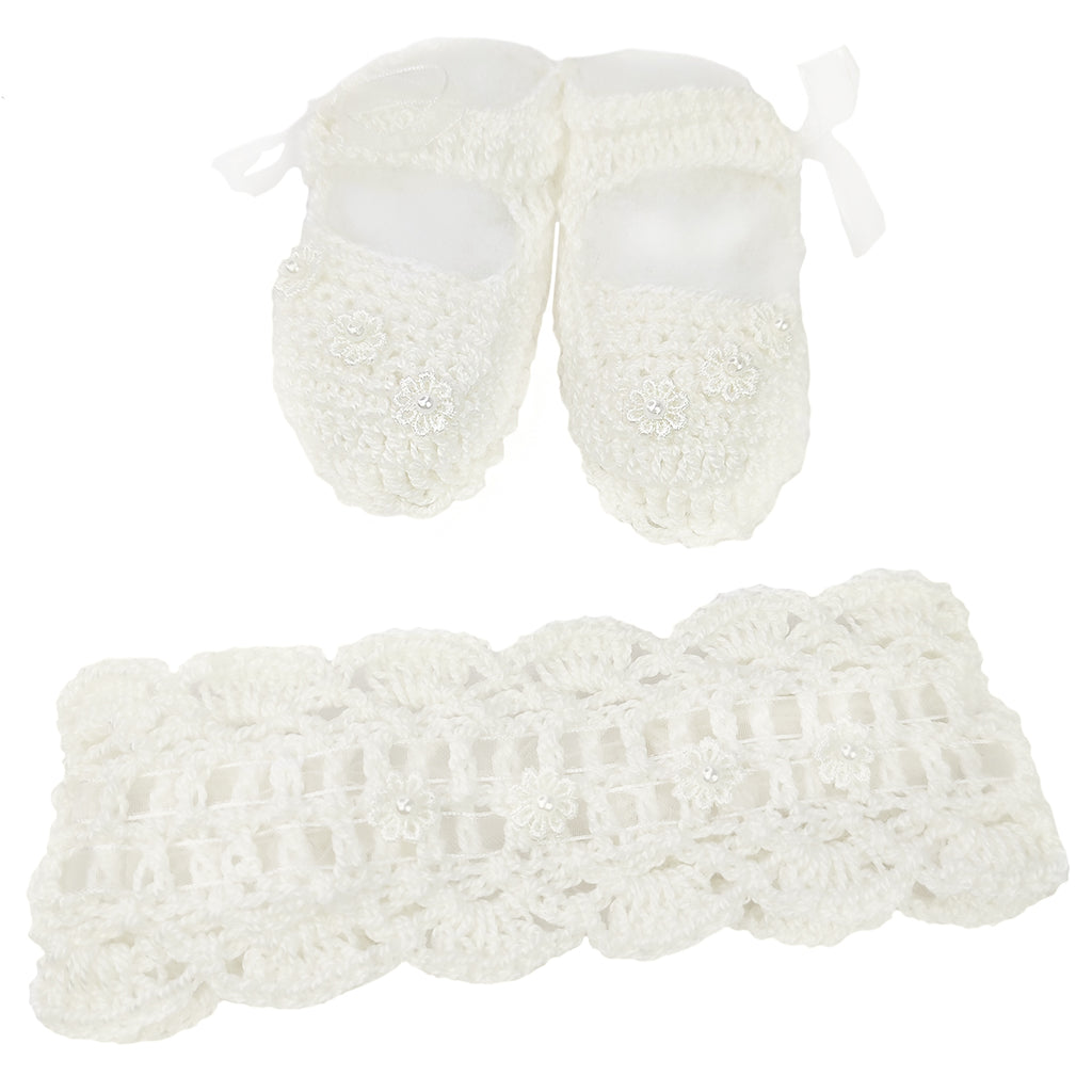 Set Zapatitos y vincha - Hilo Algodón - Perla