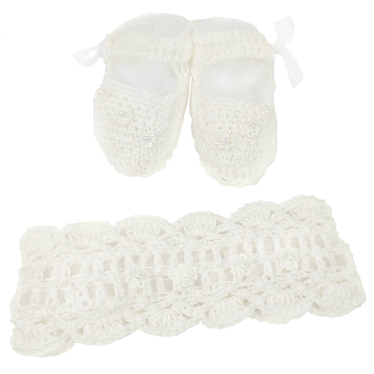 Set Zapatitos y vincha - Hilo Algodón - Perla