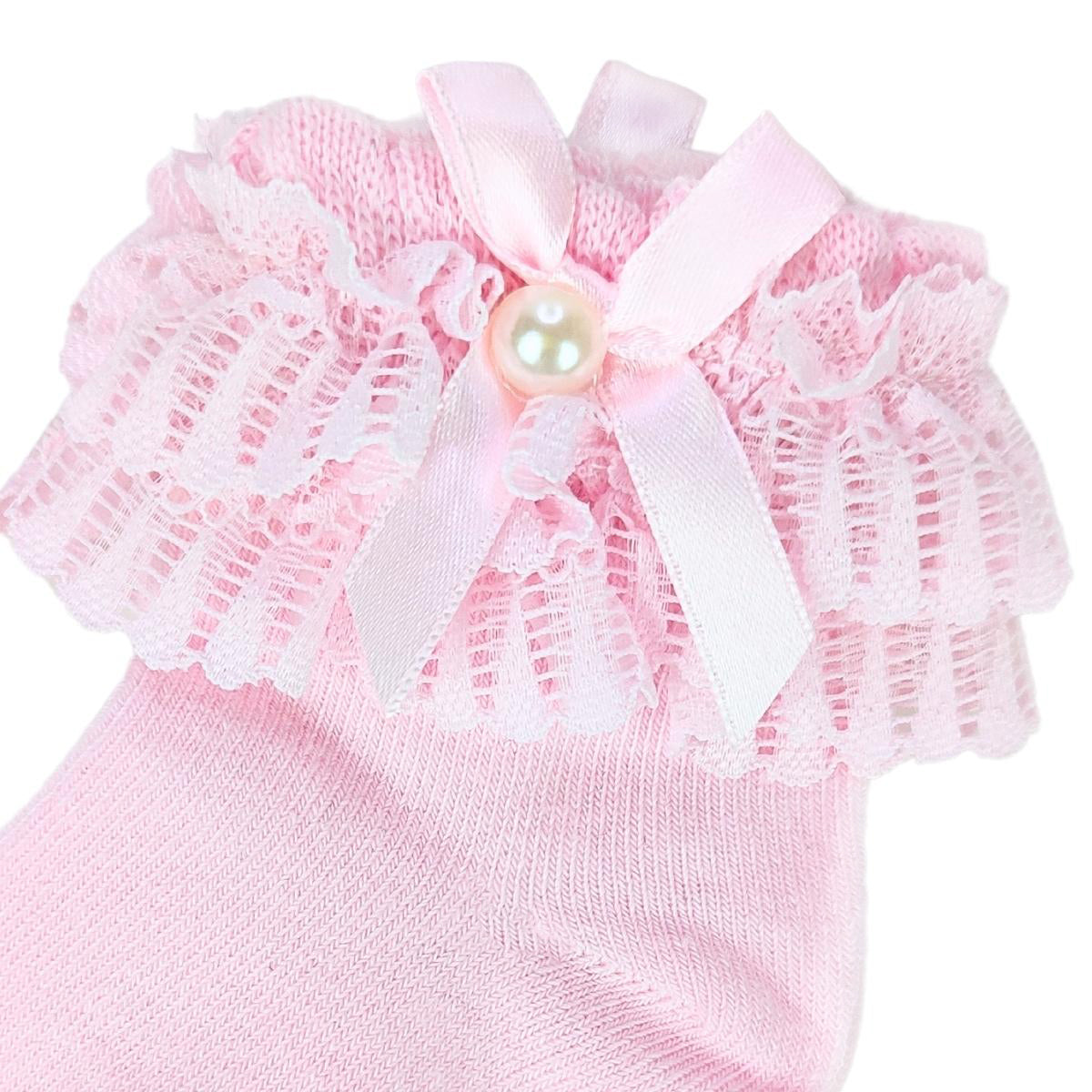 Medias con lazo en el tobillo para niña - Rosado